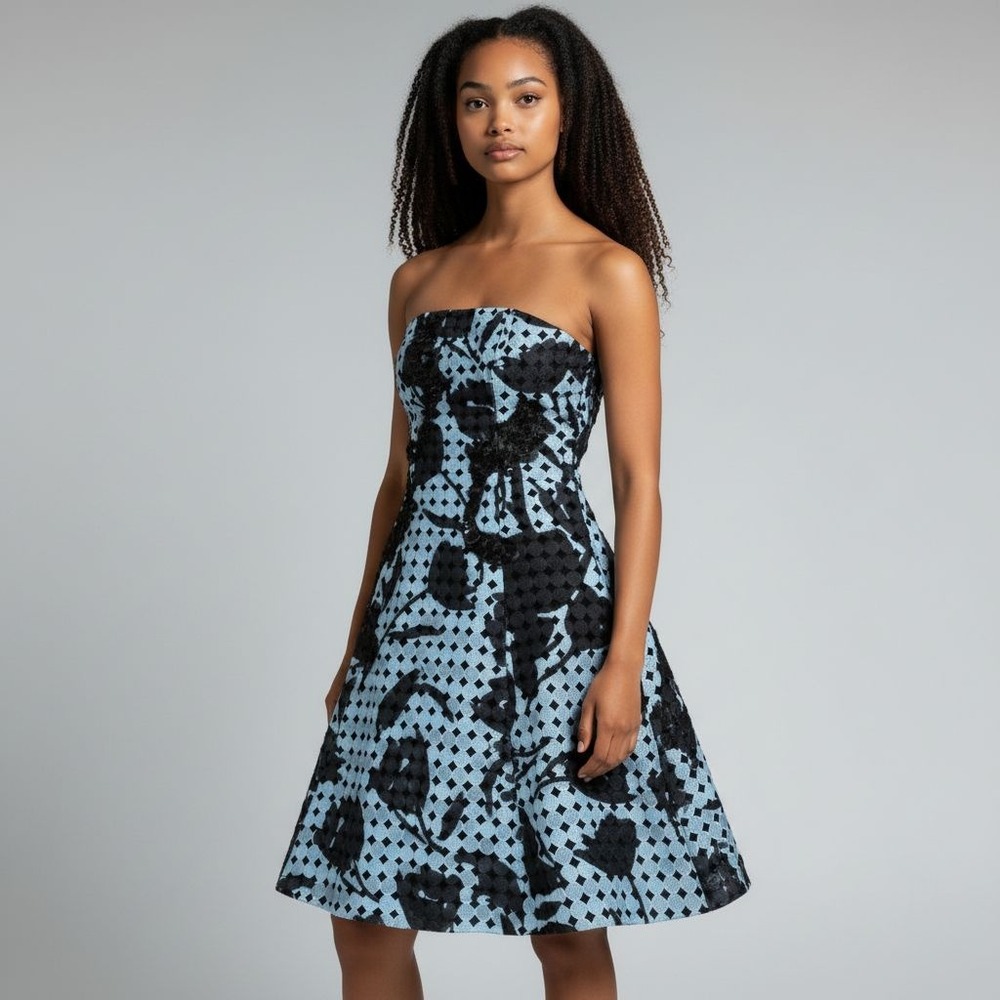 SACHIN & BABI Noir Black Blue Strapless Embellished Prom‎ Dress Midi US Size 0